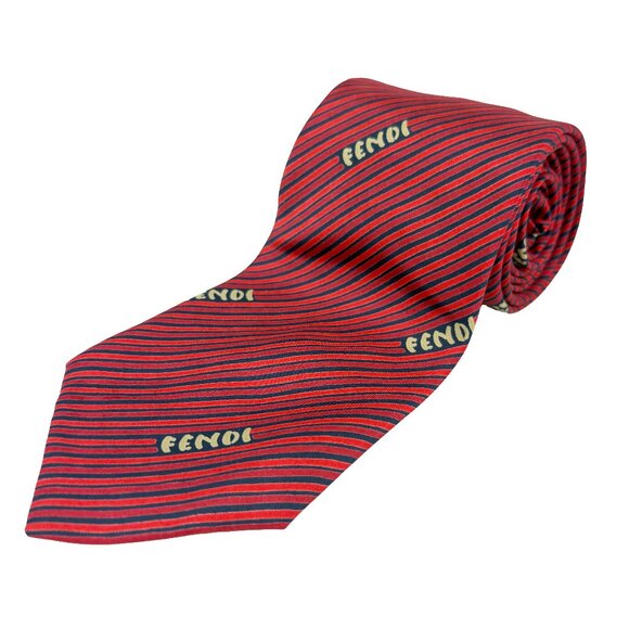 Fendi Other - Fendi Roma Vintage Made in Italy Silk Red & Navy Stripe Logo Tie 55.5” x 3”